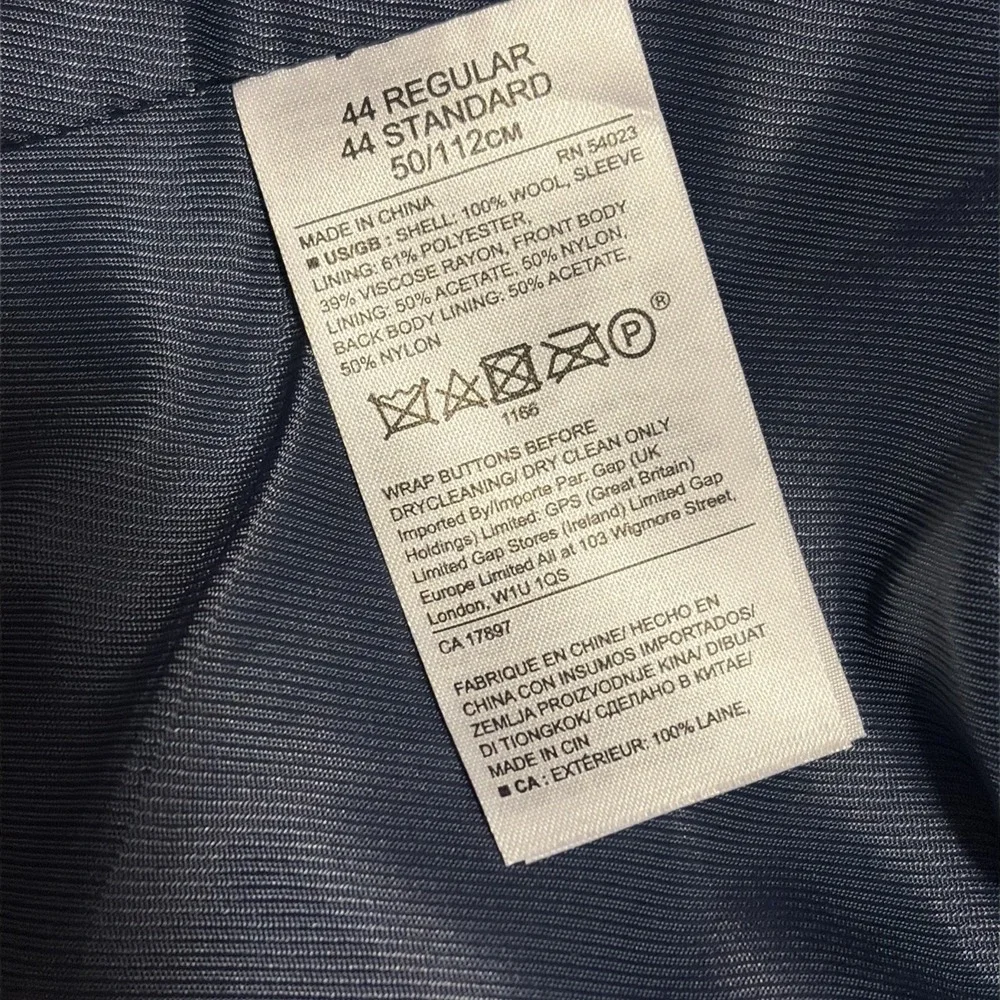 Banana Republic Mens 44R Navy Blue Checkered Plaid Marlane Wool Slim Blazer